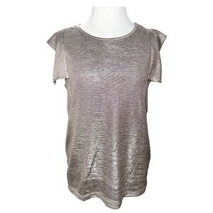 Maette Metallic Rose gold/ silver Crewneck Short Sleeve Blouse